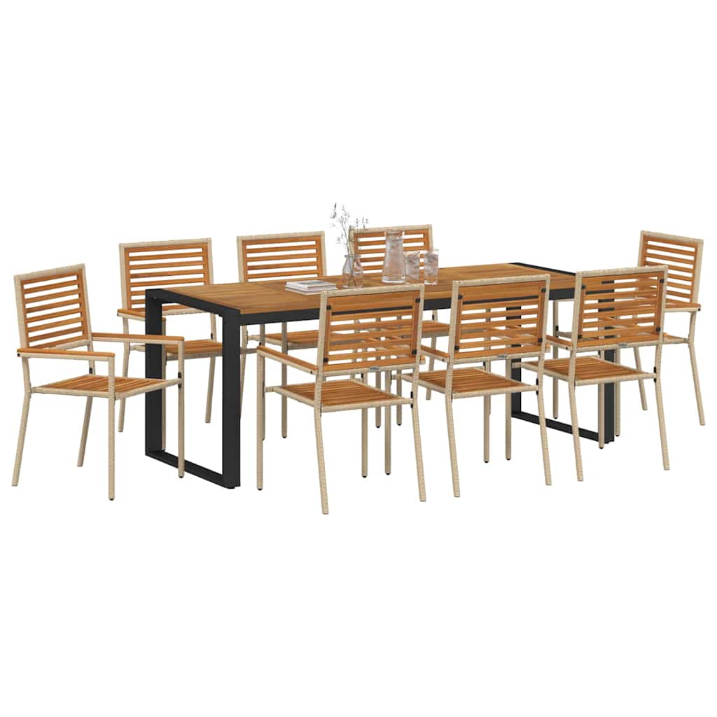 Kert étkező szett 9 pcs Beige és barna polirattan