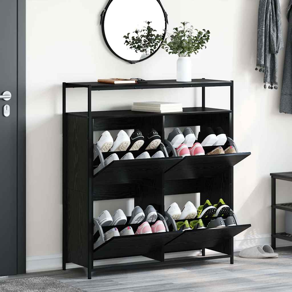 Cipőszekrény polcokkal Fekete tölgy 100 x 34 x 112 cm Faanyag