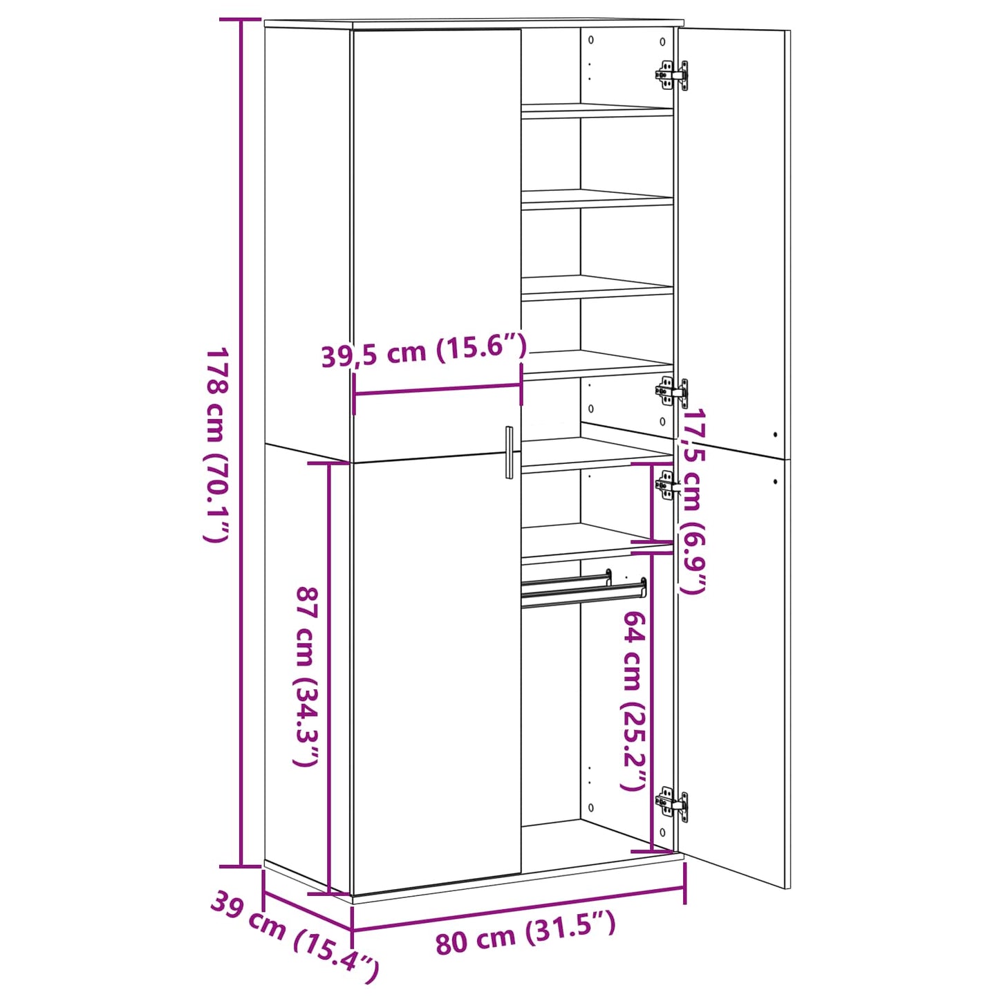 Magasfiú 80 x 39 x 178 cm Szerelt Fa Antik Fa