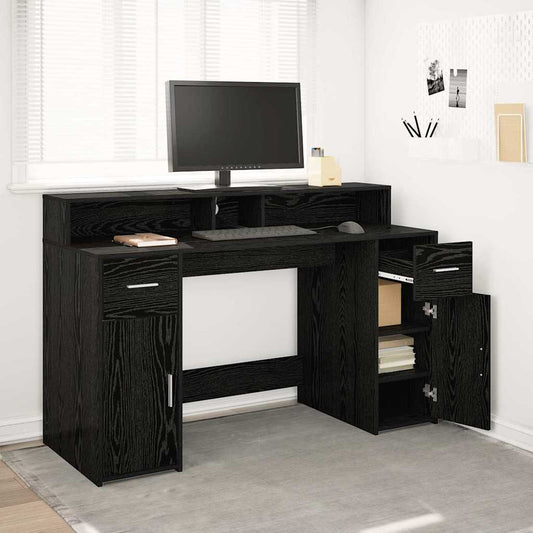 Asztal LED -es lámpákkal Musta tammi 140 x 55 x 91 cm Faanyag