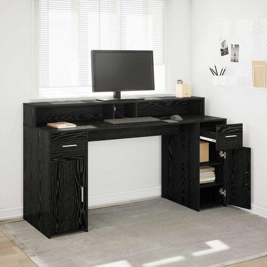 Asztal LED -es lámpákkal Musta tammi 160 x 55 x 91 cm Faanyag