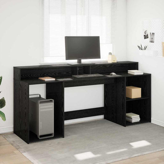 Asztal LED -es lámpákkal Musta tammi 200 x 55 x 91 cm Faanyag