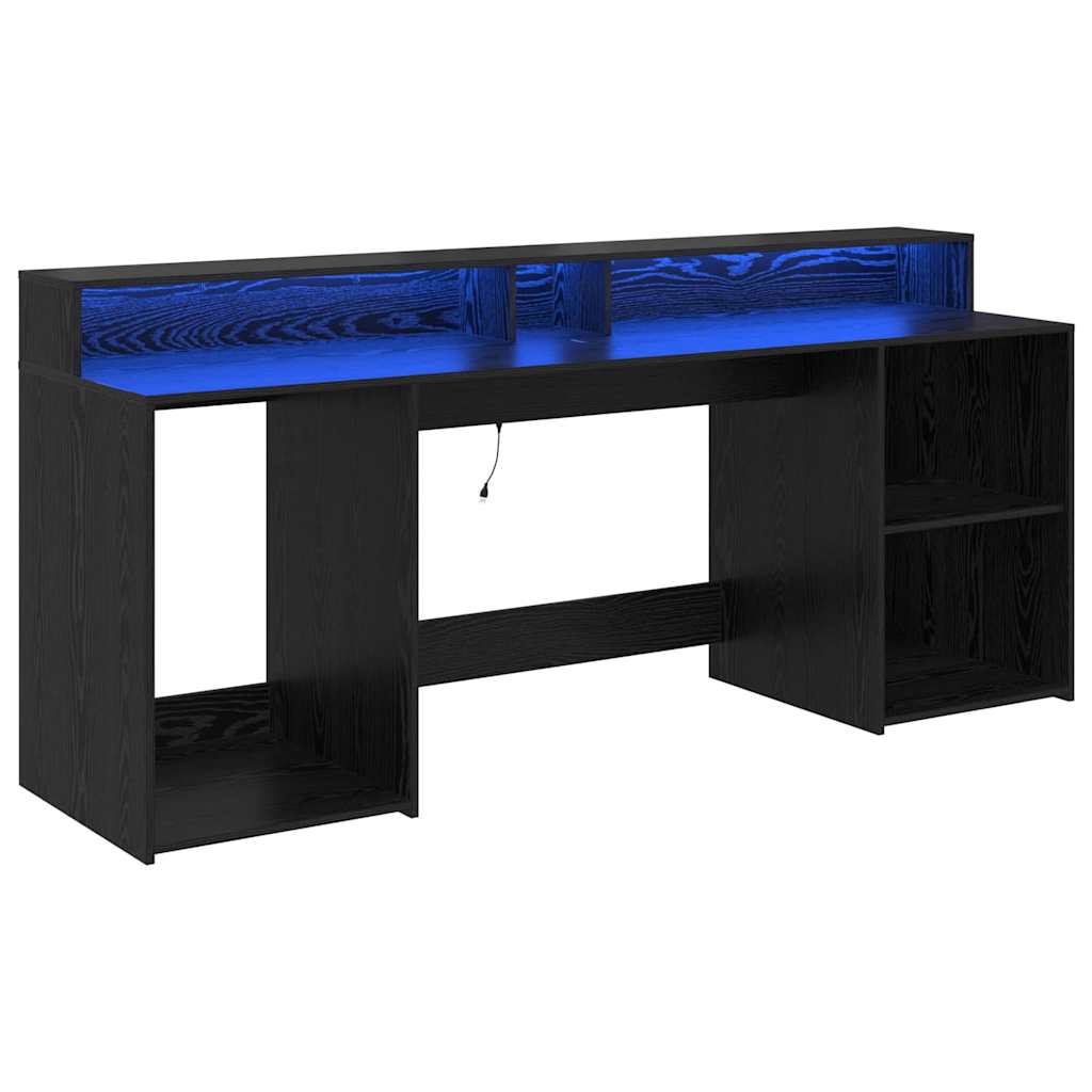 Asztal LED -es lámpákkal Musta tammi 200 x 55 x 91 cm Faanyag