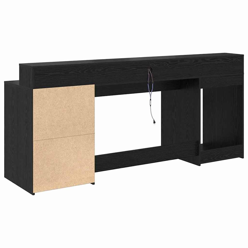Asztal LED -es lámpákkal Musta tammi 200 x 55 x 91 cm Faanyag