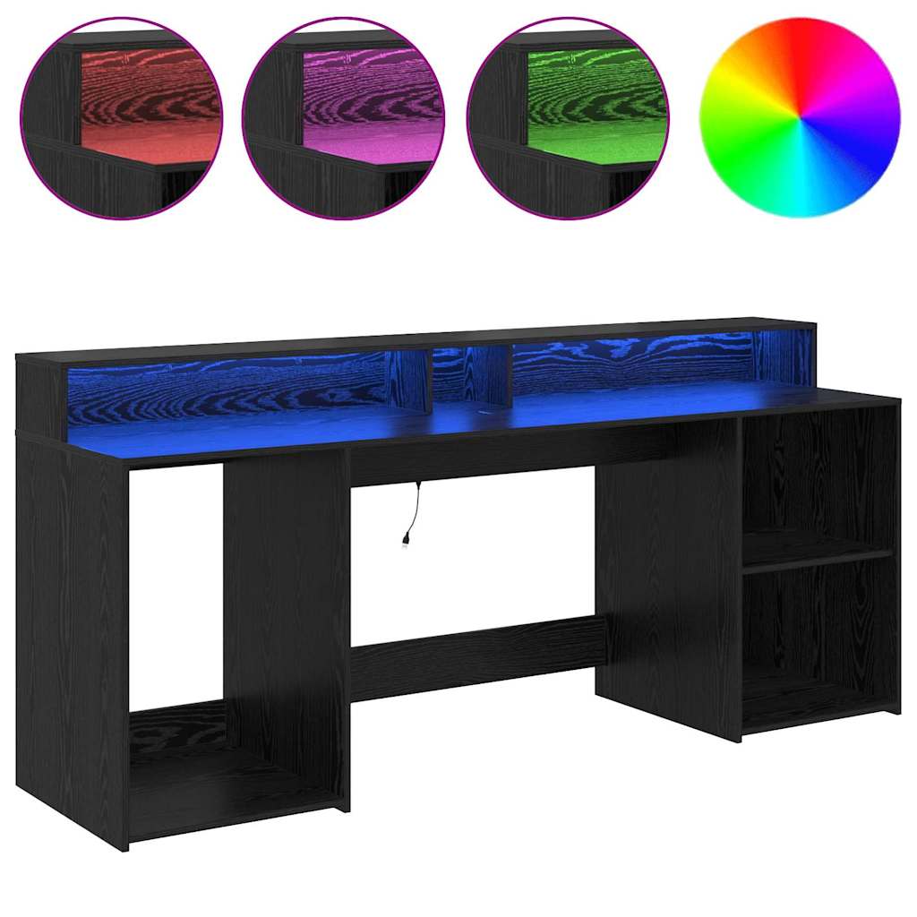 Asztal LED -es lámpákkal Musta tammi 200 x 55 x 91 cm Faanyag