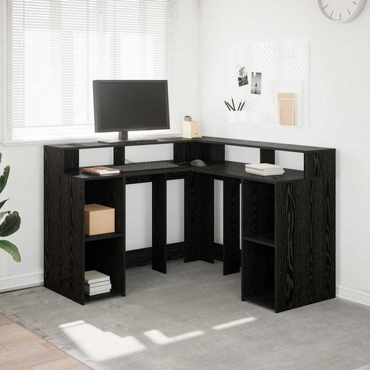Asztal polcokkal Fekete tölgy 130 x 130 x 91 cm Faanyag