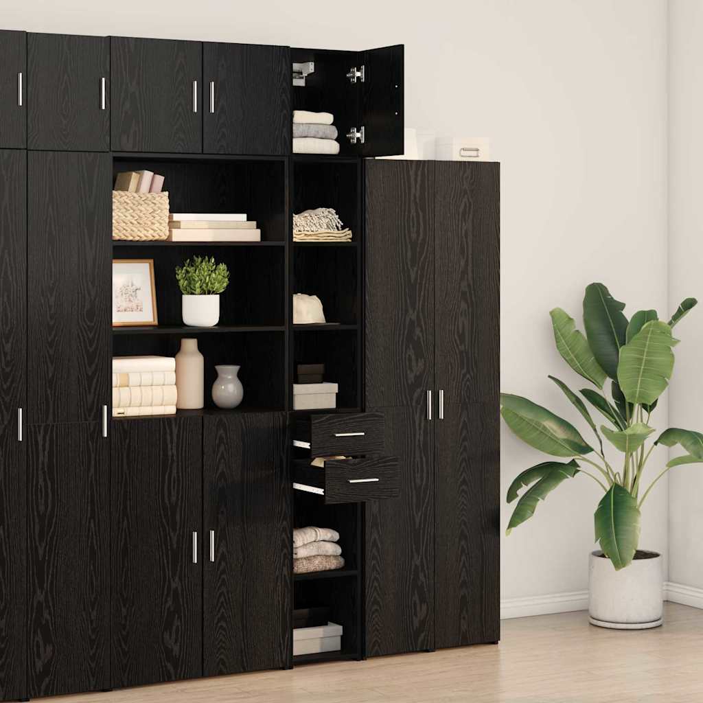 Tárolószekrény fiókkal 2 pcs Fekete tölgy 30 x 42,5 x 225 cm