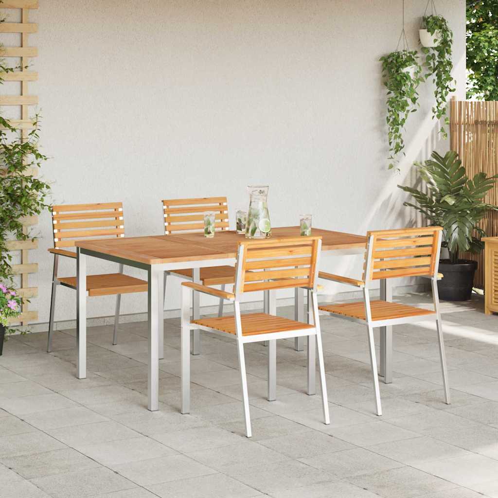 Kert étkező szett 5 pcs Tömör teakfa és rozsdamentes acél