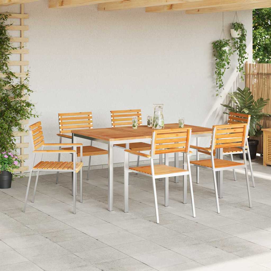 Kert étkező szett 7 pcs Tömör teakfa és rozsdamentes acél