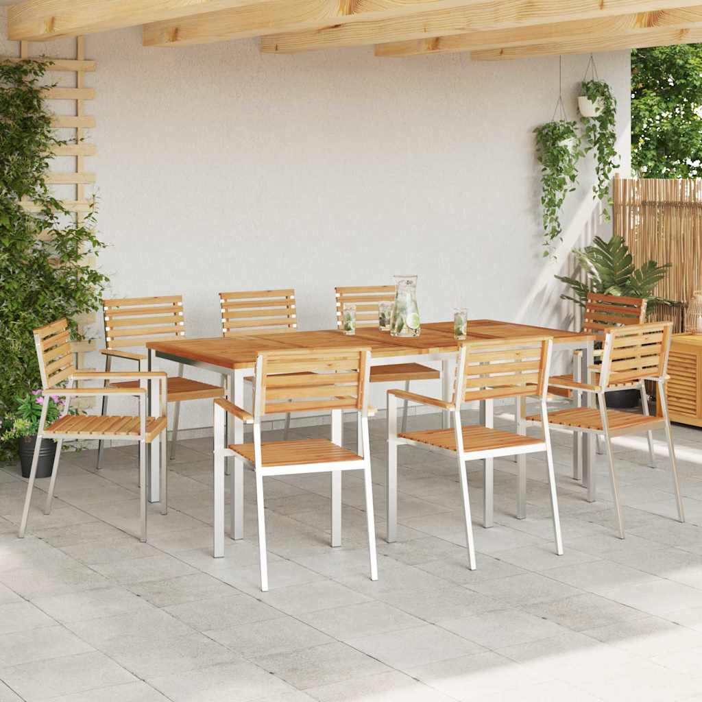 Kert étkező szett 9 pcs Tömör teakfa és rozsdamentes acél