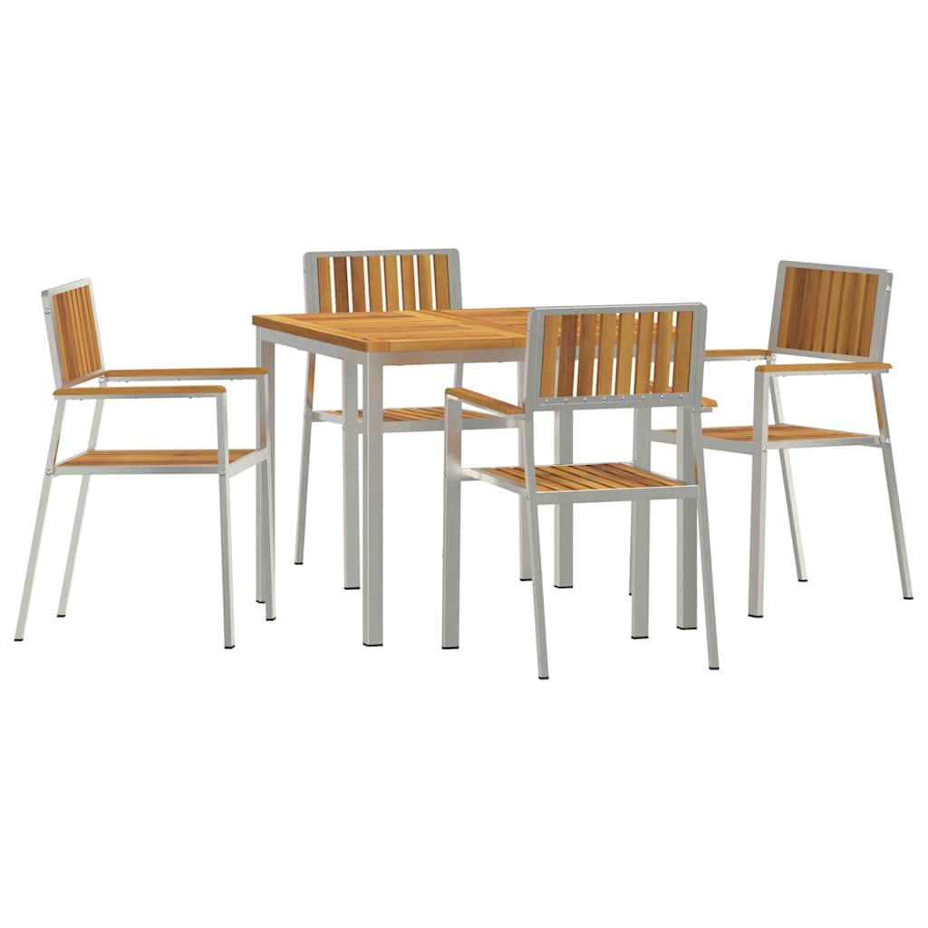 Kültéri étkező szett 5 pcs Szilárd akácfa és rozsdamentes acél