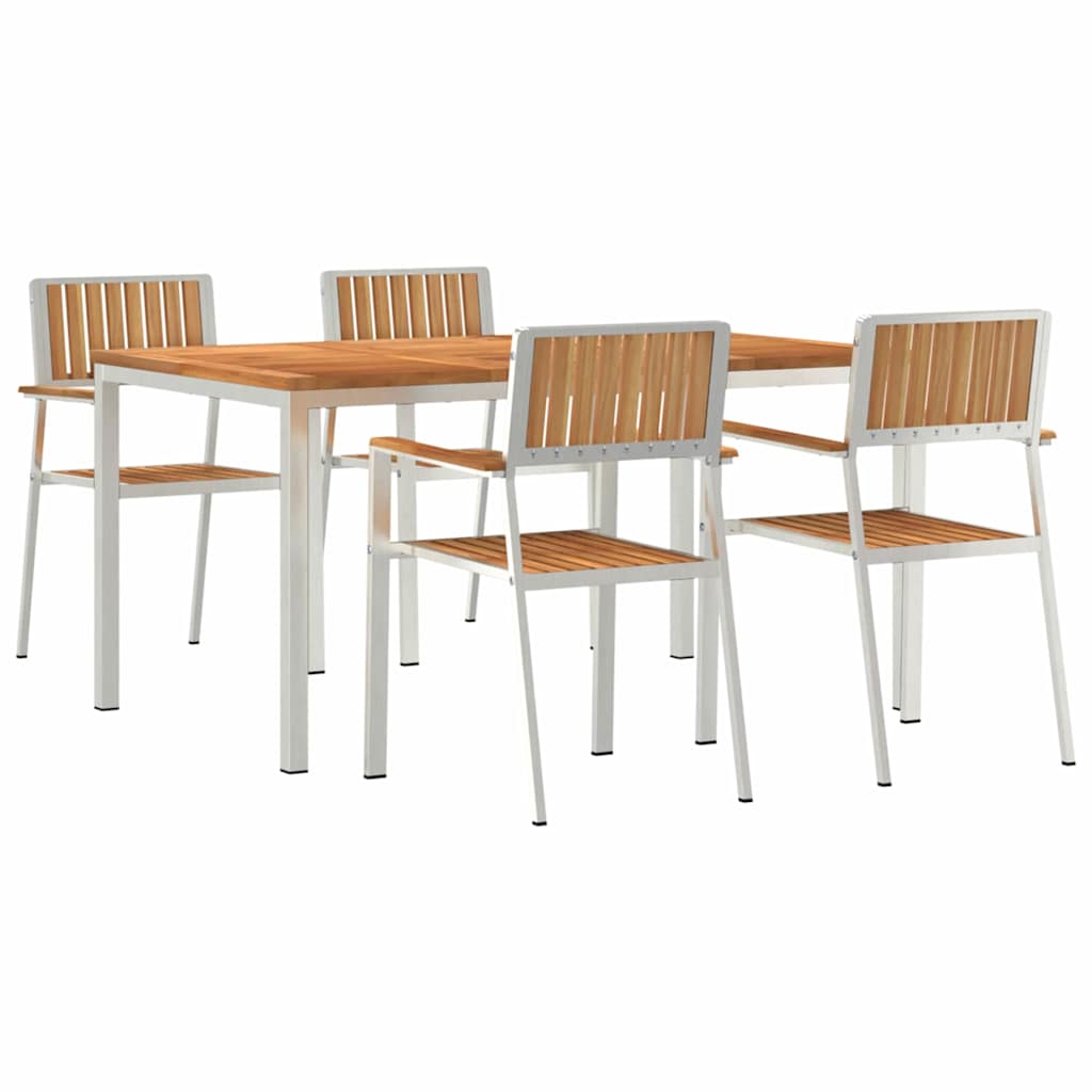 Kültéri étkező szett 5 pcs Tömör teakfa és rozsdamentes acél