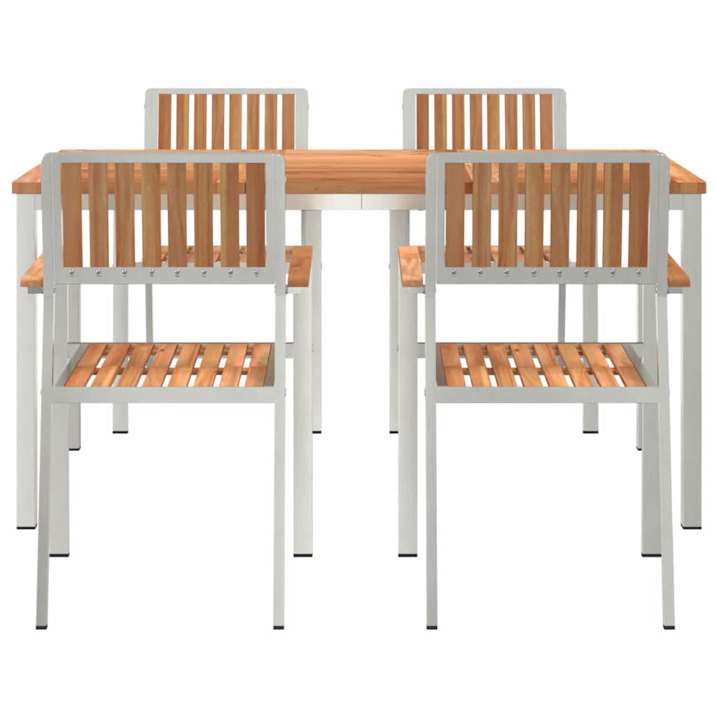 Kültéri étkező szett 5 pcs Tömör teakfa és rozsdamentes acél