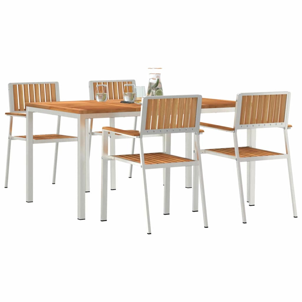 Kültéri étkező szett 5 pcs Tömör teakfa és rozsdamentes acél