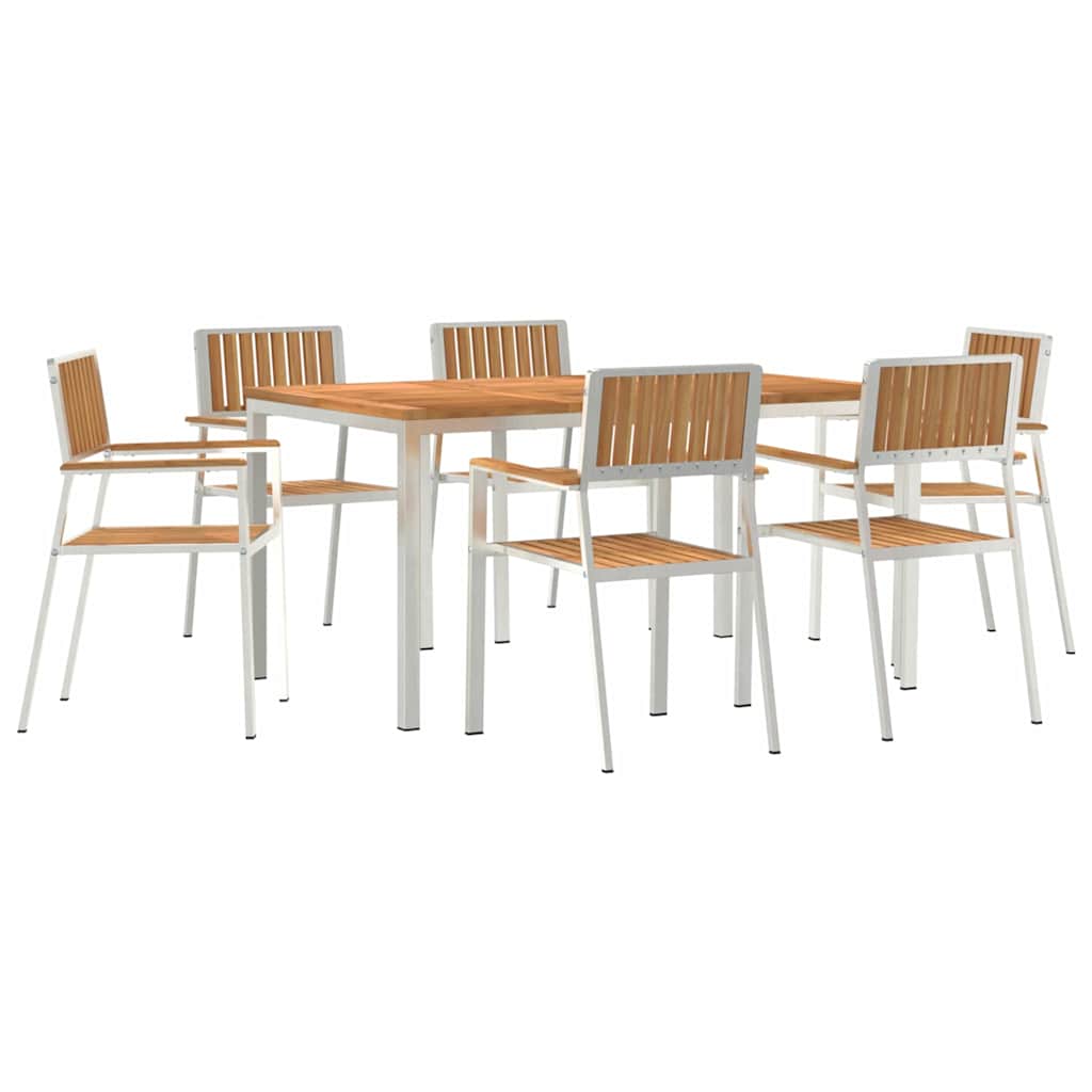 Kültéri étkező szett 7 pcs Tömör teakfa és rozsdamentes acél