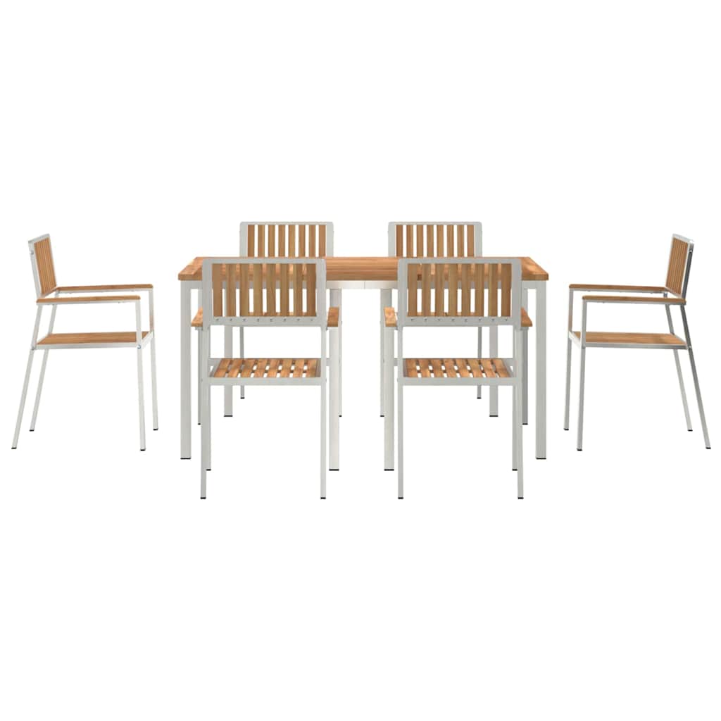 Kültéri étkező szett 7 pcs Tömör teakfa és rozsdamentes acél