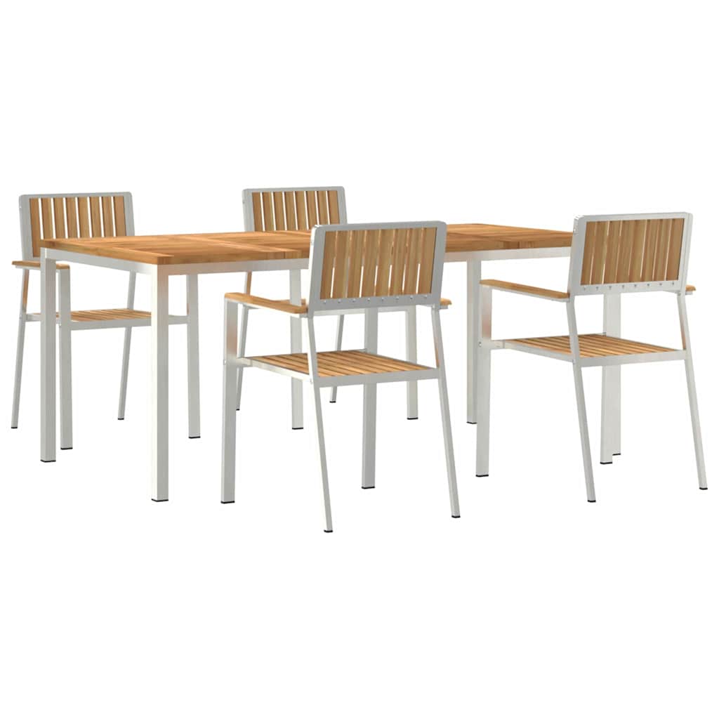 Kültéri étkező szett 5 pcs Tömör teakfa és rozsdamentes acél