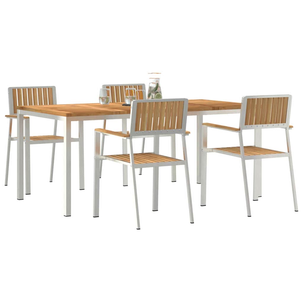 Kültéri étkező szett 5 pcs Tömör teakfa és rozsdamentes acél