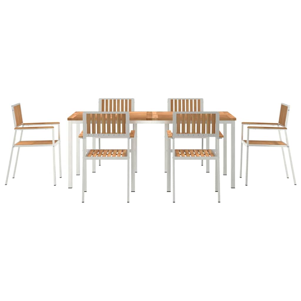 Kültéri étkező szett 7 pcs Tömör teakfa és rozsdamentes acél