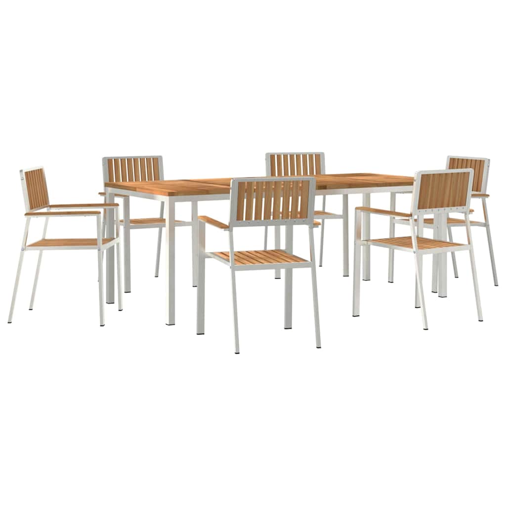 Kültéri étkező szett 7 pcs Tömör teakfa és rozsdamentes acél