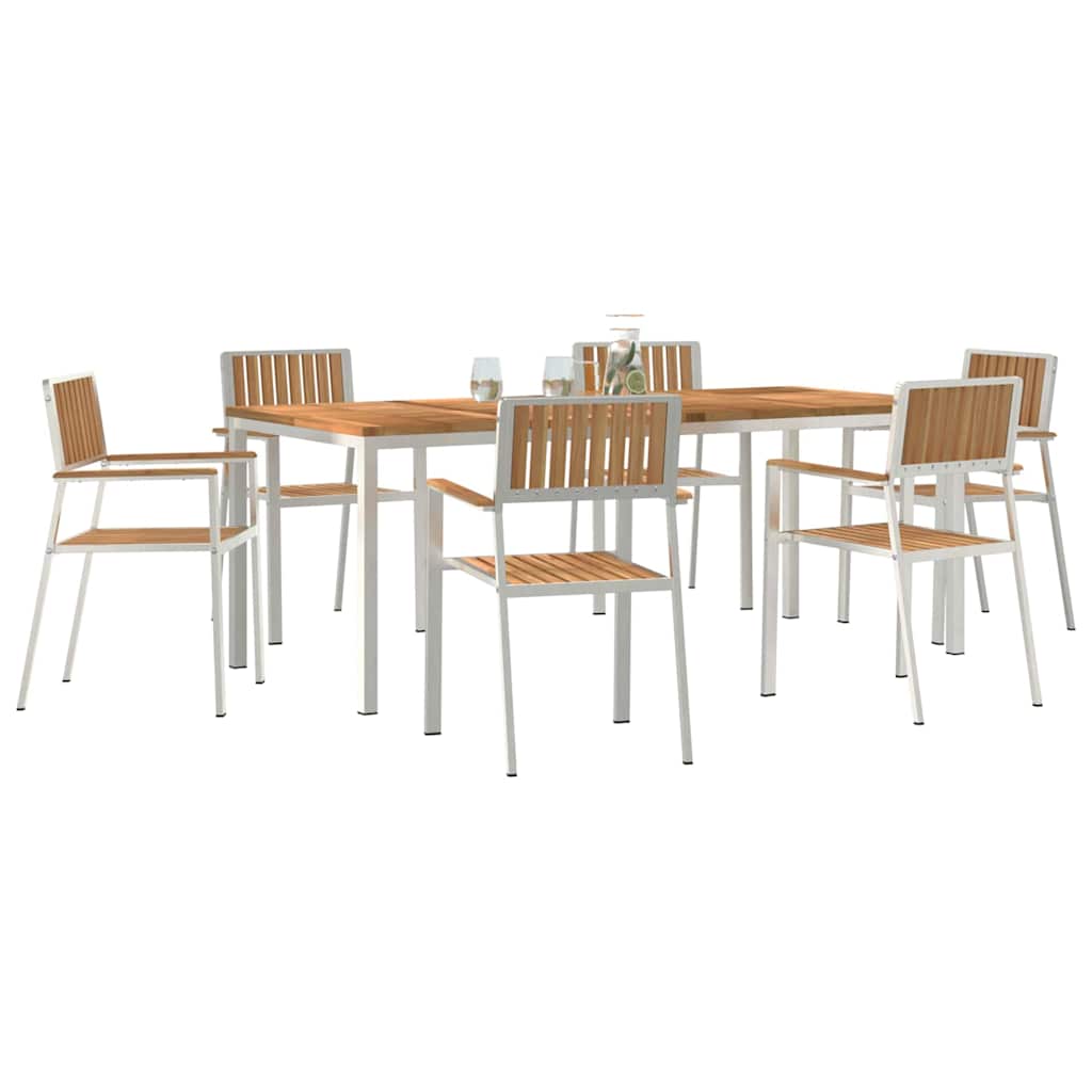 Kültéri étkező szett 7 pcs Tömör teakfa és rozsdamentes acél