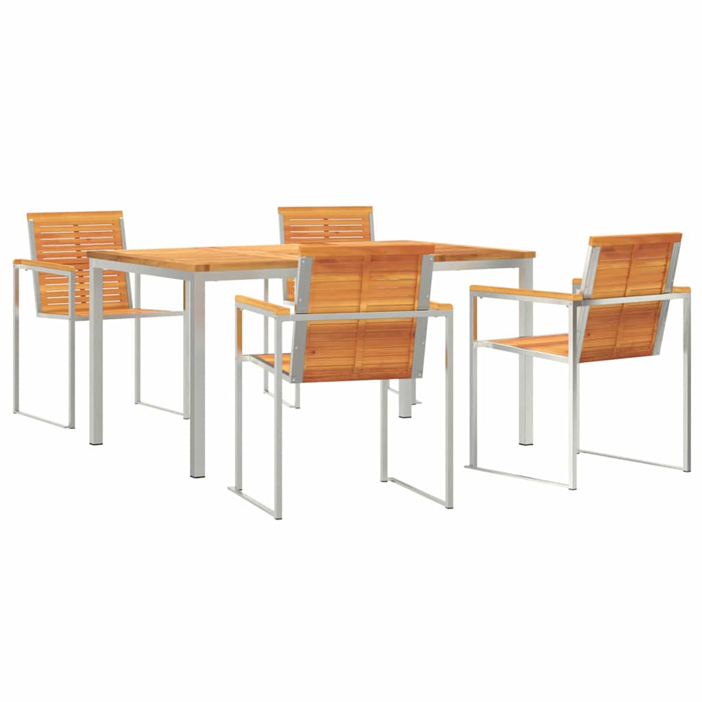 Kert étkező szett 5 pcs Szilárd akácfa és rozsdamentes acél