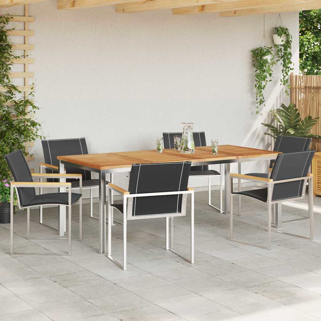 Kert étkező szett 7 pcs Szilárd akácfa és rozsdamentes acél