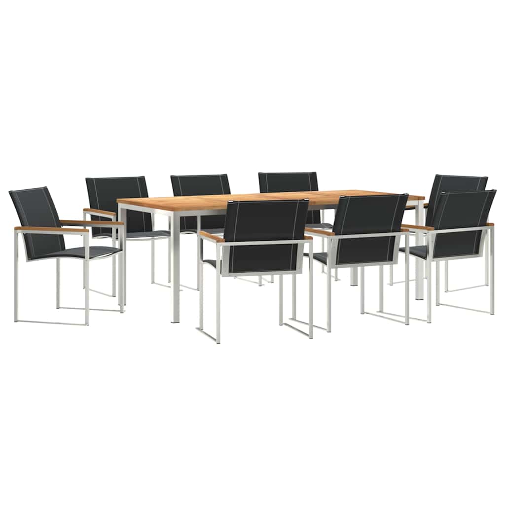 Kert étkező szett 9 pcs Szilárd akácfa és rozsdamentes acél