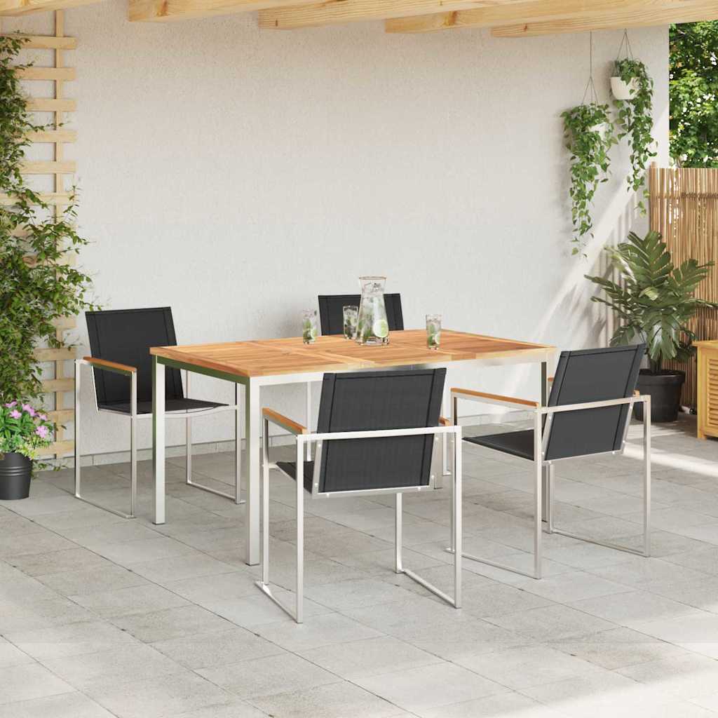 Kert étkező szett 5 pcs Tömör teakfa és rozsdamentes acél
