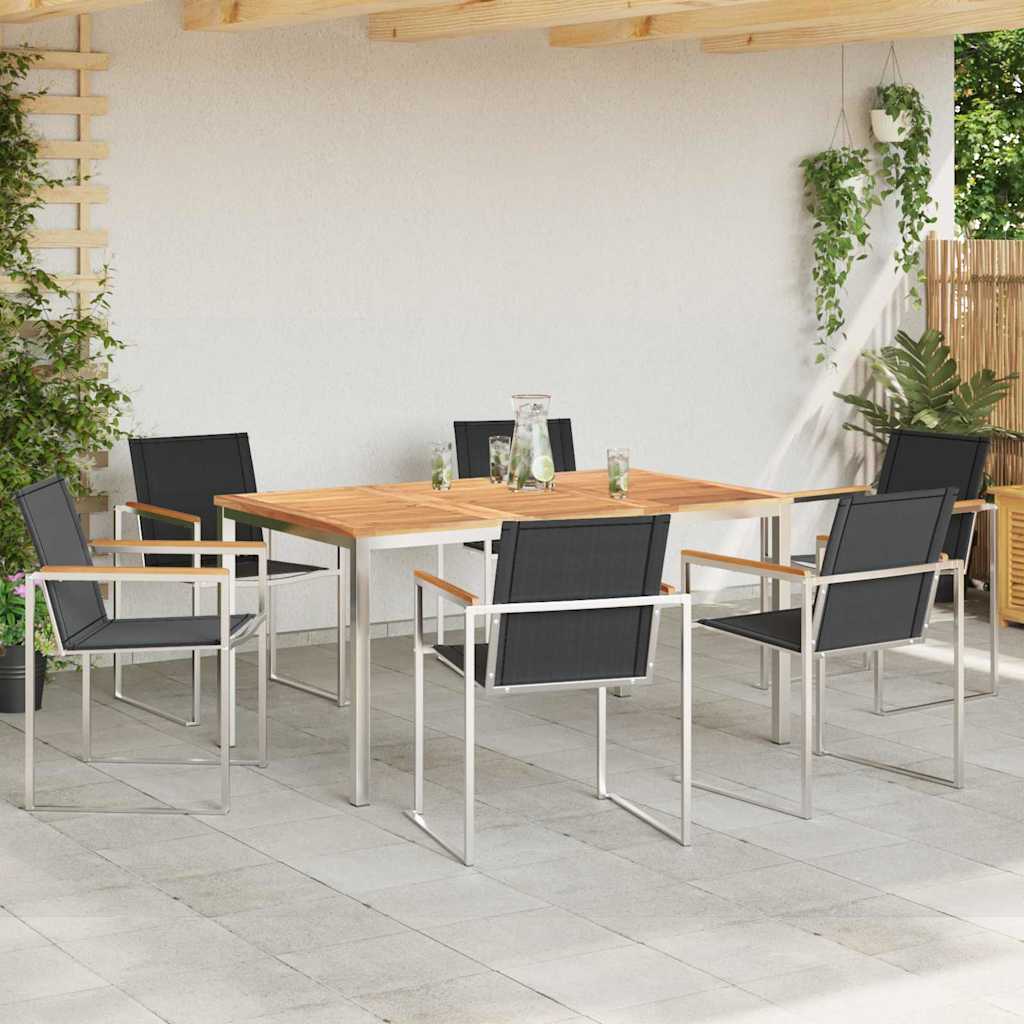 Kert étkező szett 7 pcs Tömör teakfa és rozsdamentes acél