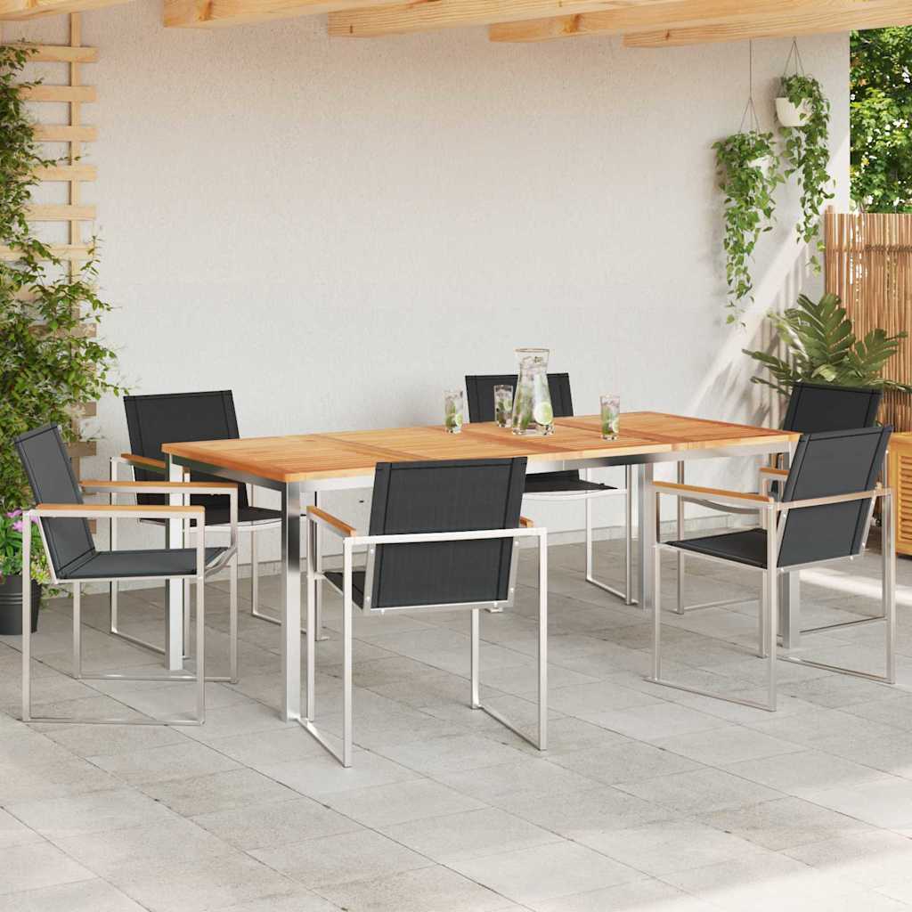 Kert étkező szett 7 pcs Tömör teakfa és rozsdamentes acél
