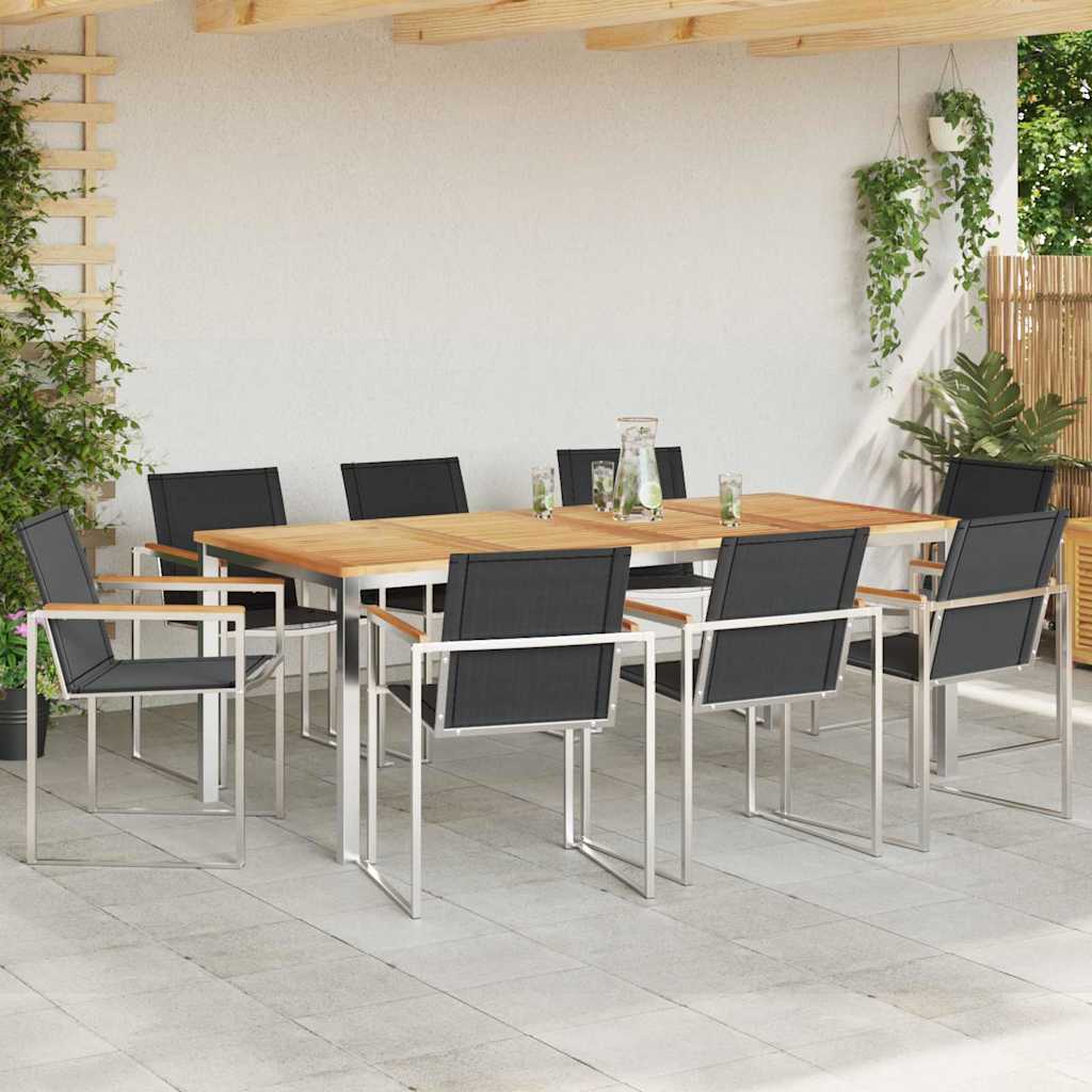Kert étkező szett 9 pcs Tömör teakfa és rozsdamentes acél