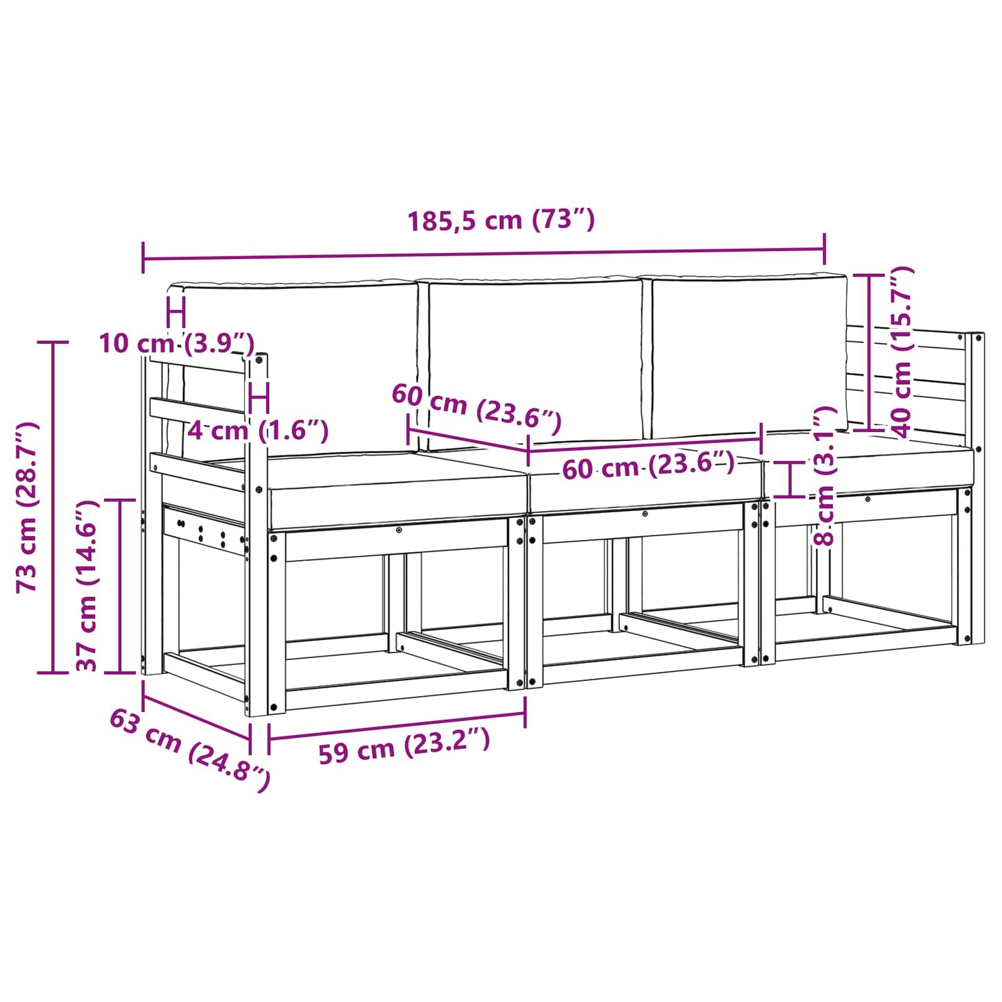 Kültéri kanapé szett párnával 3 pcs Természetes és antracit