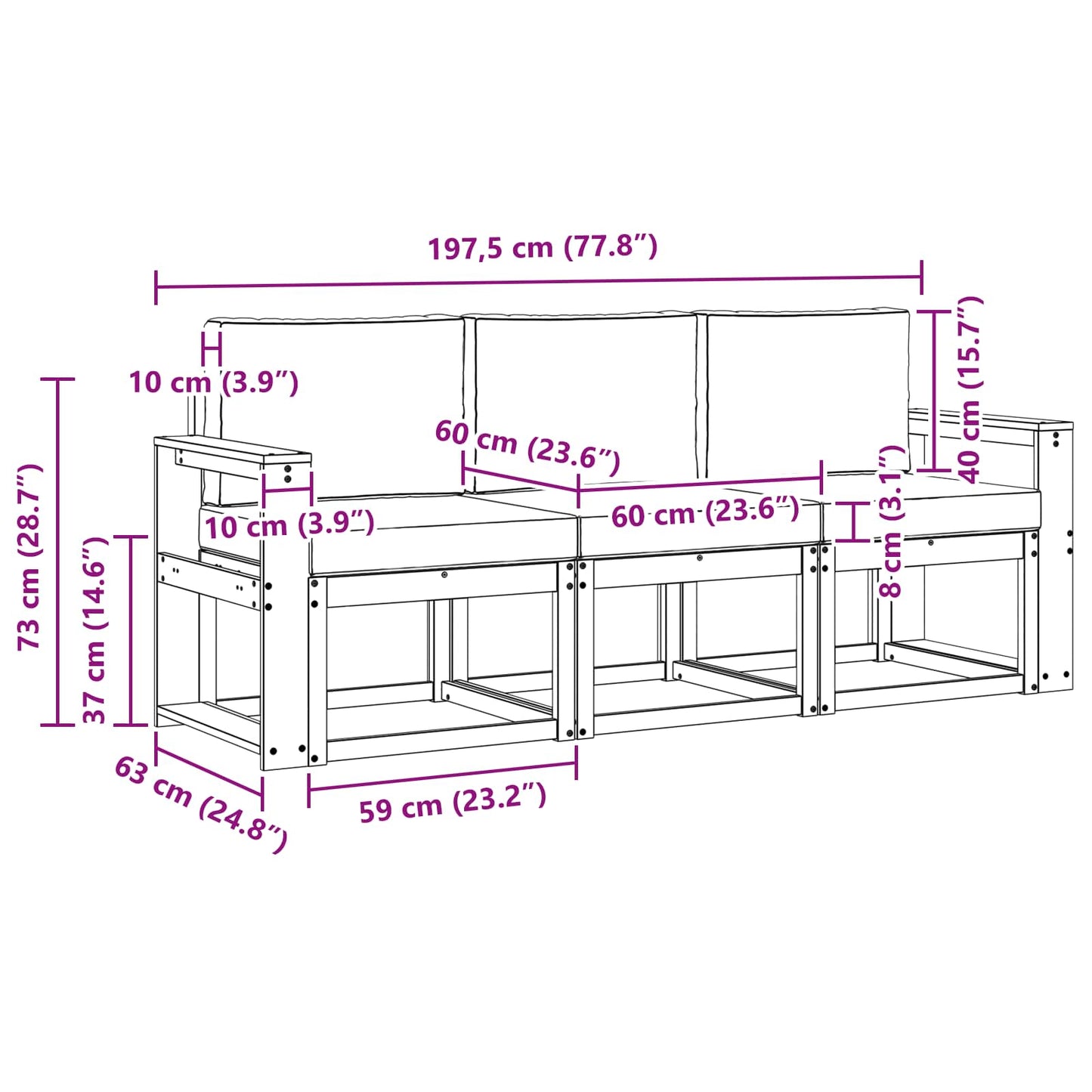 Kültéri kanapé szett párnával 3 pcs Természetes és antracit