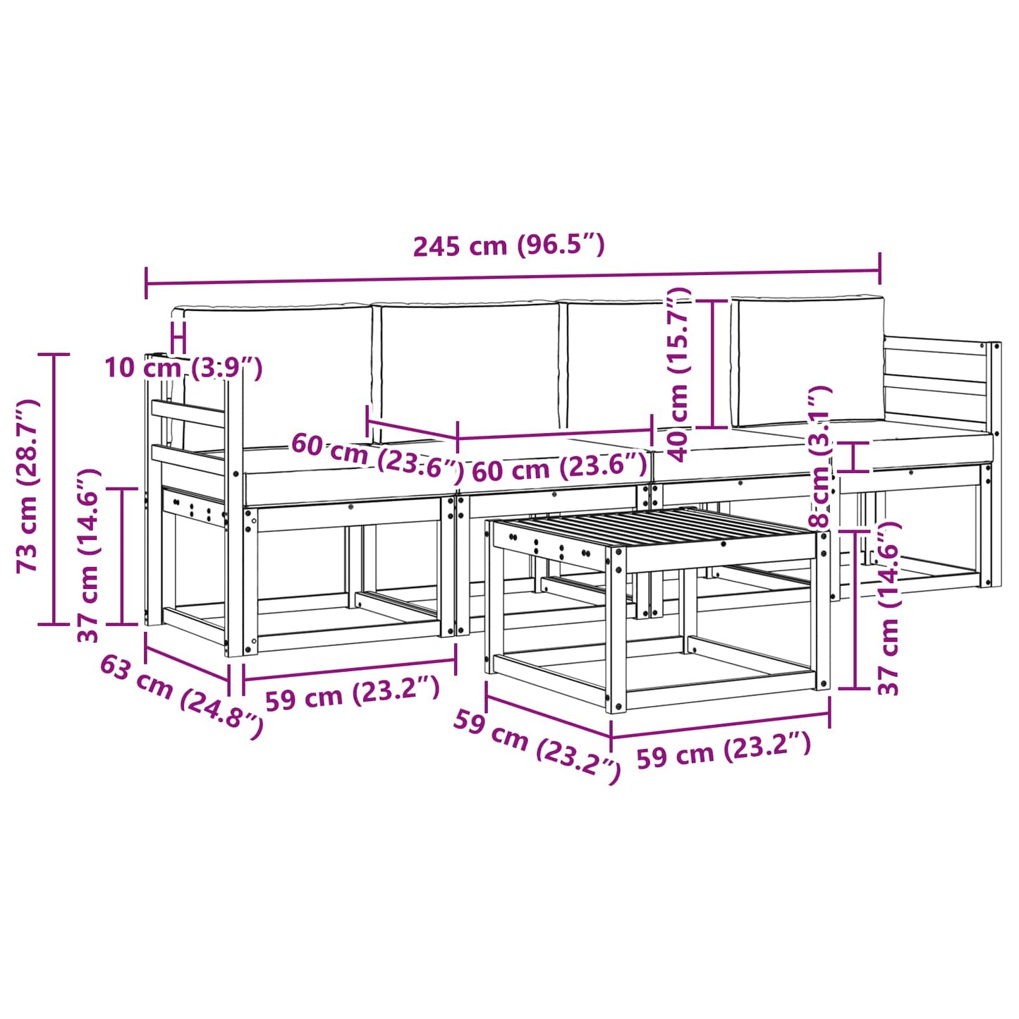 Kültéri kanapé szett párnával 5 pcs Természetes és krémszínű