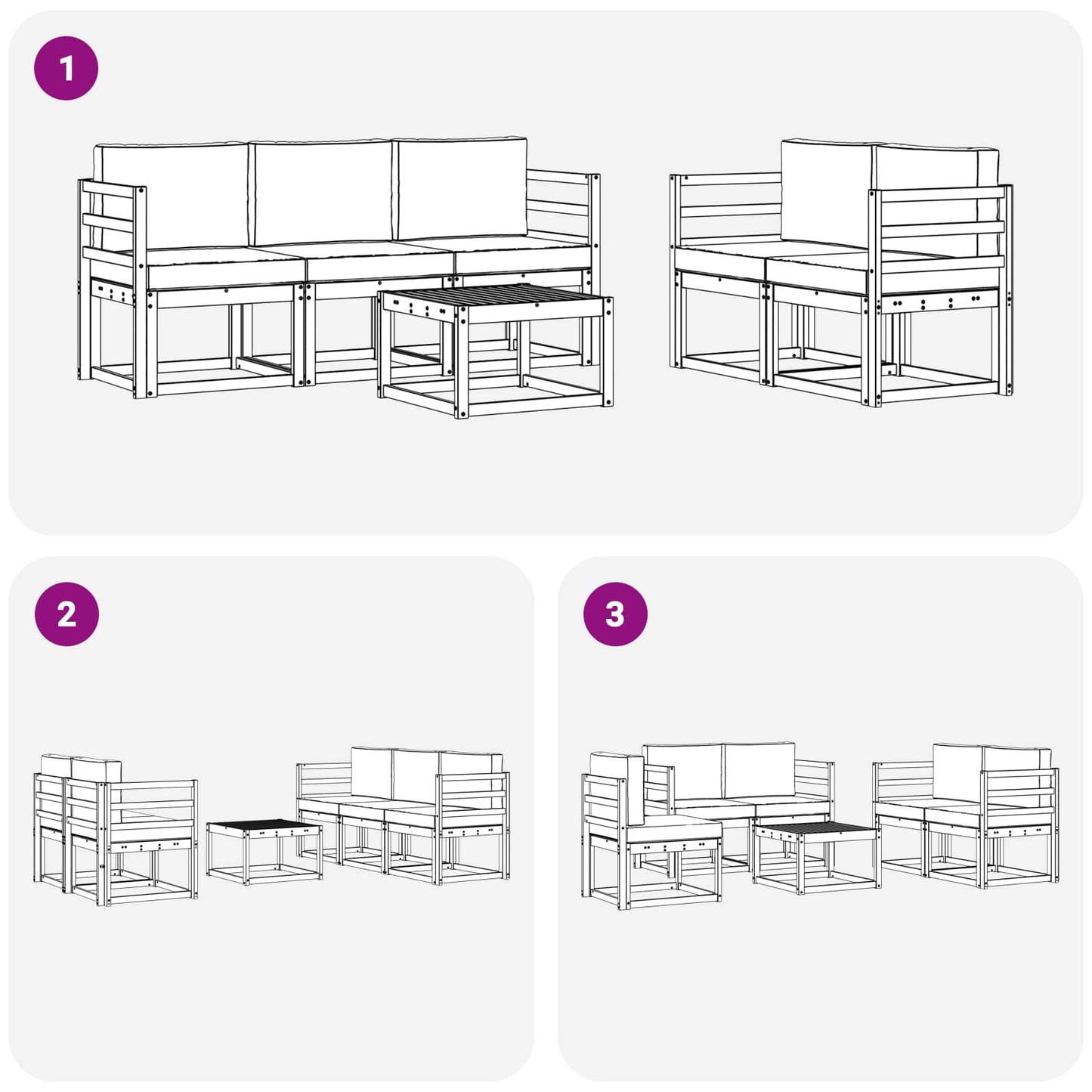 Kültéri kanapé szett párnával 6 pcs Természetes és antracit