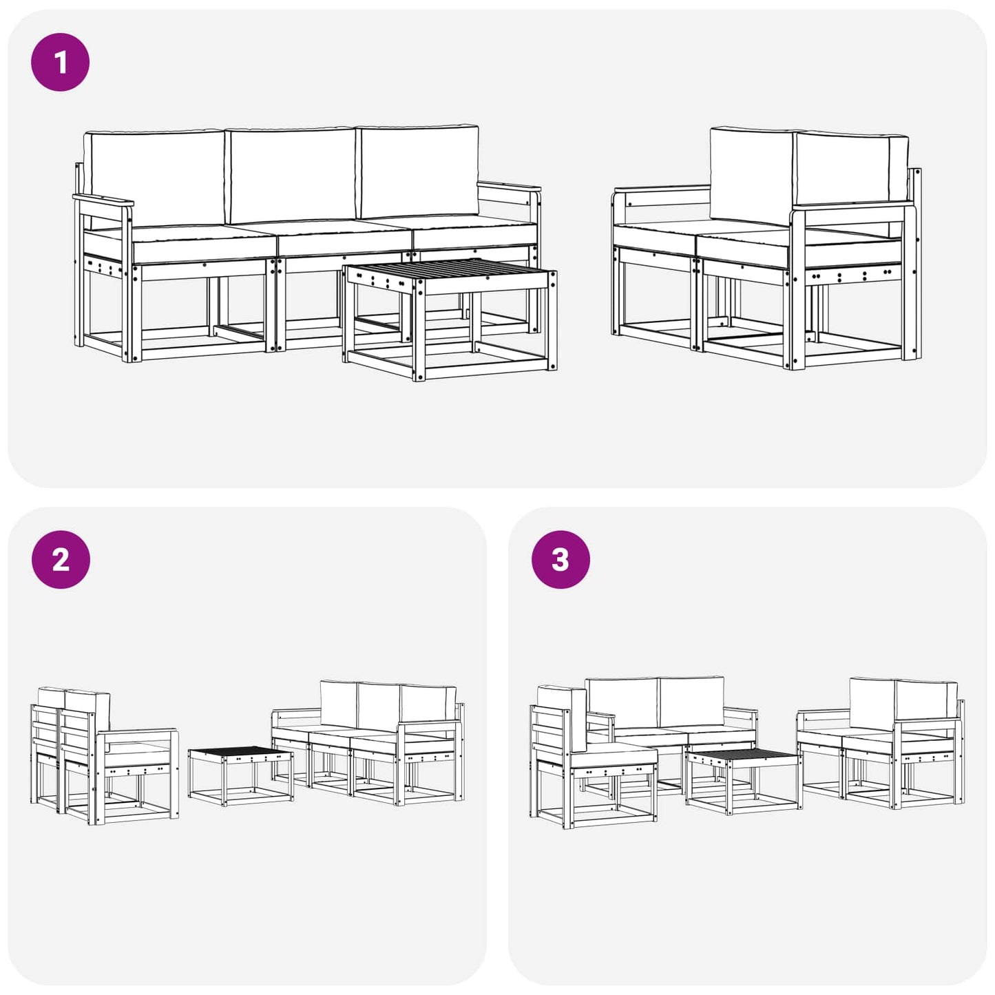 Kültéri kanapé szett párnával 6 pcs Természetes és antracit