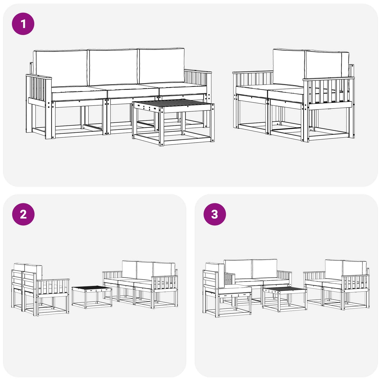 Kültéri kanapé szett 6 pcs Természetes és Világosszürke