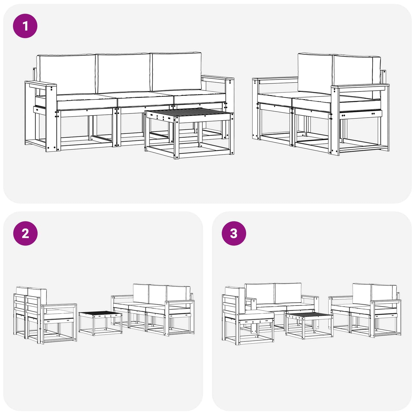 Kültéri kanapé szett 6 pcs Természetes és Világosszürke