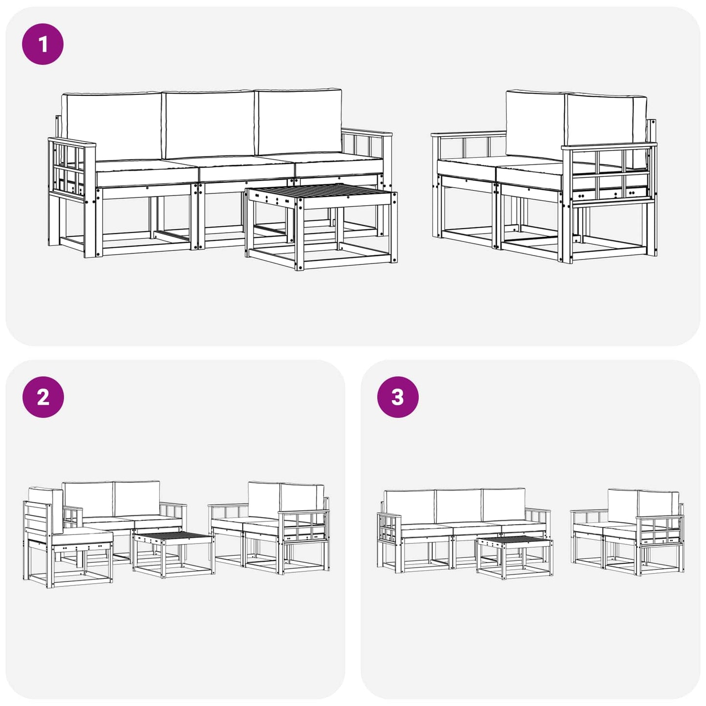 Kültéri kanapé szett párnával 6 pcs Természetes és krémszínű
