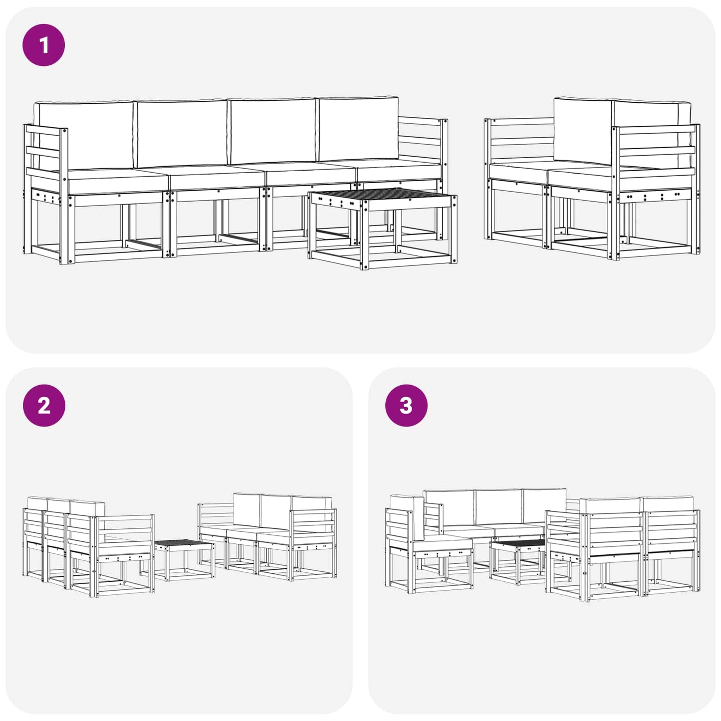 Kültéri kanapé szett párnával 7 pcs Természetes és krémszínű