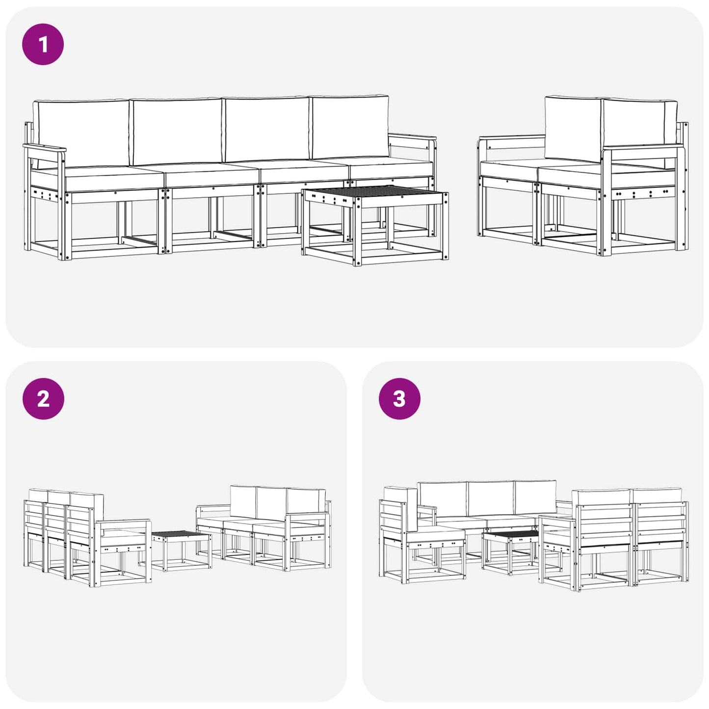 Kültéri kanapé szett 7 pcs Természetes és Világosszürke