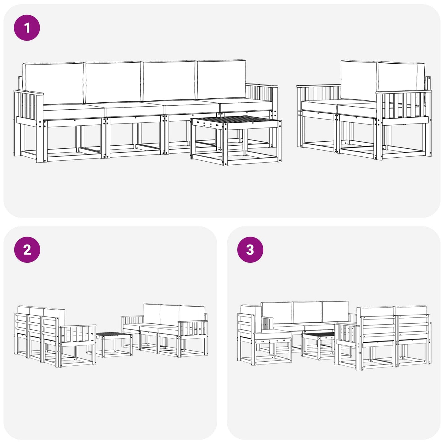 Kültéri kanapé szett 7 pcs Természetes és Világosszürke