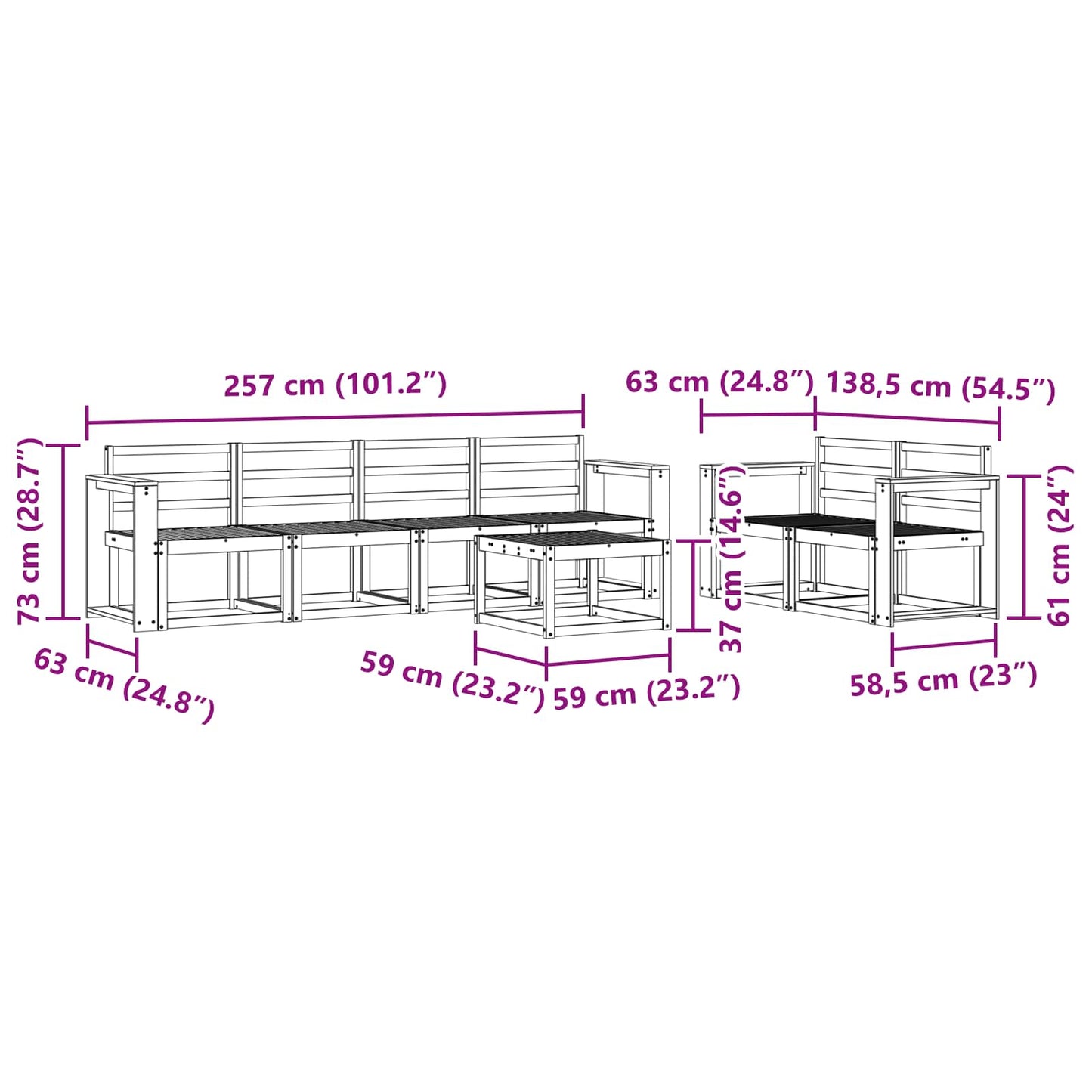 Kültéri kanapé szett 7 pcs Természetes