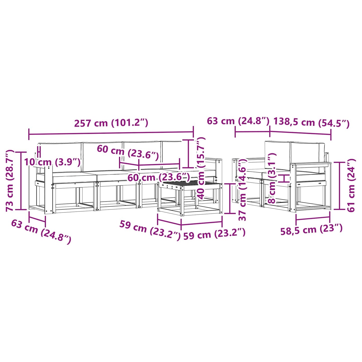 Kültéri kanapé szett párnával 7 pcs Természetes és bézs