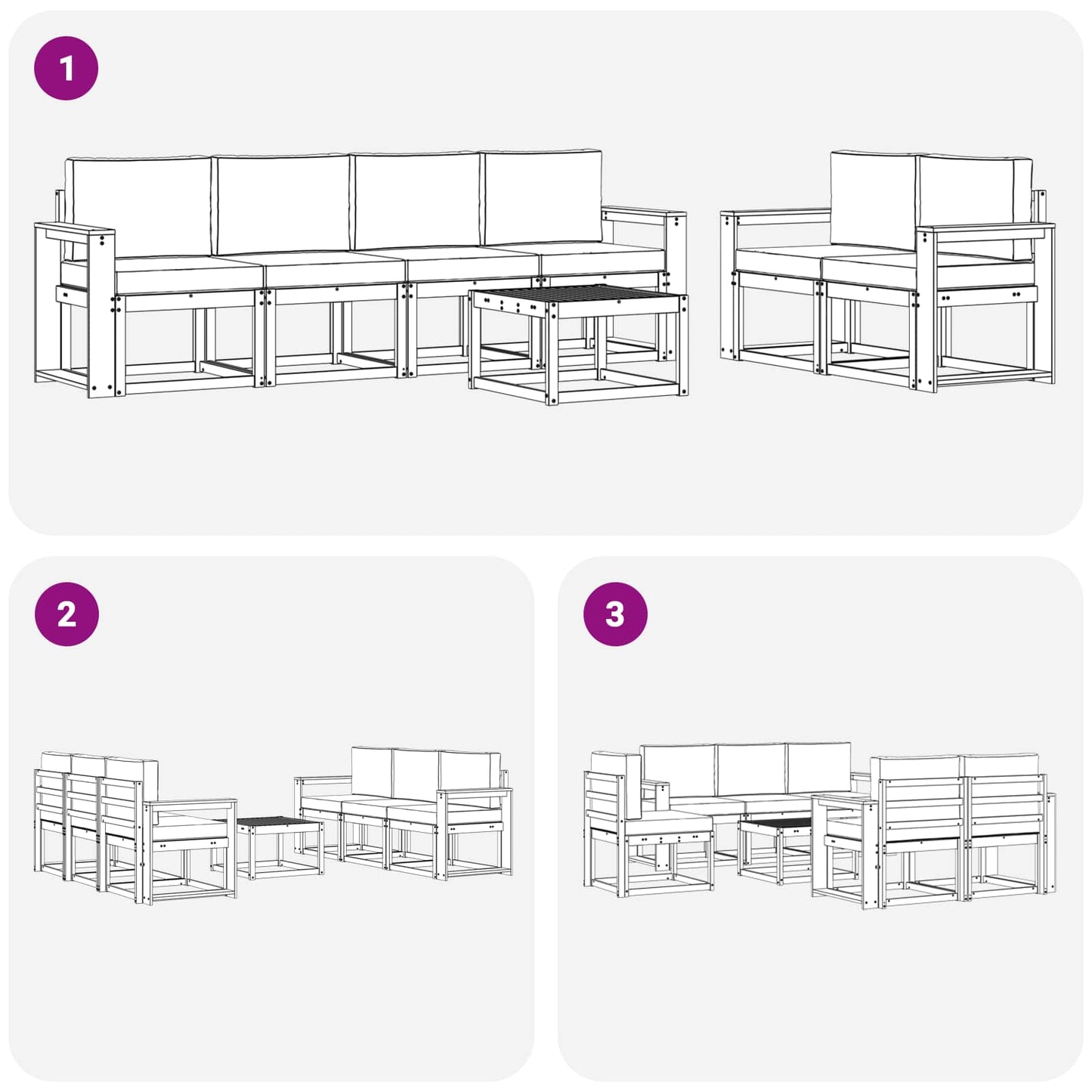 Kültéri kanapé szett párnával 7 pcs Természetes és bézs