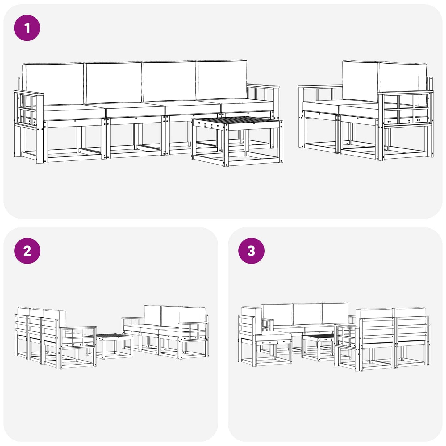 Kültéri kanapé szett párnával 7 pcs Természetes és bézs