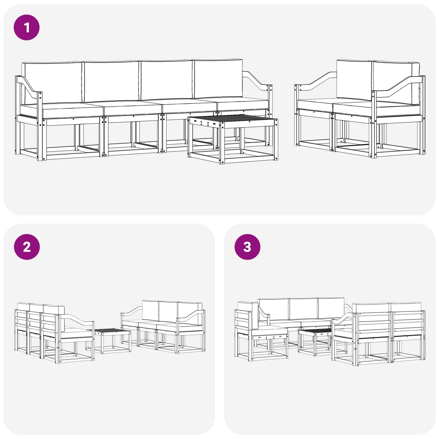 Kültéri kanapé szett párnával 7 pcs Természetes és krémszínű