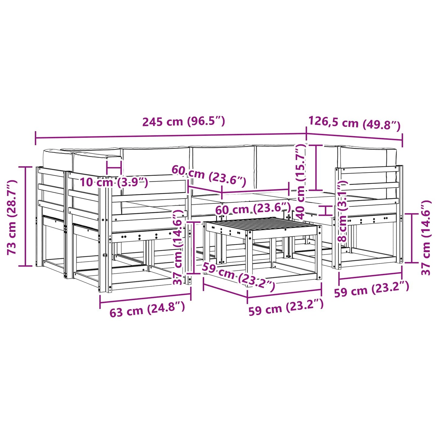 Kültéri kanapé szett párnával 7 pcs Természetes és krémszínű