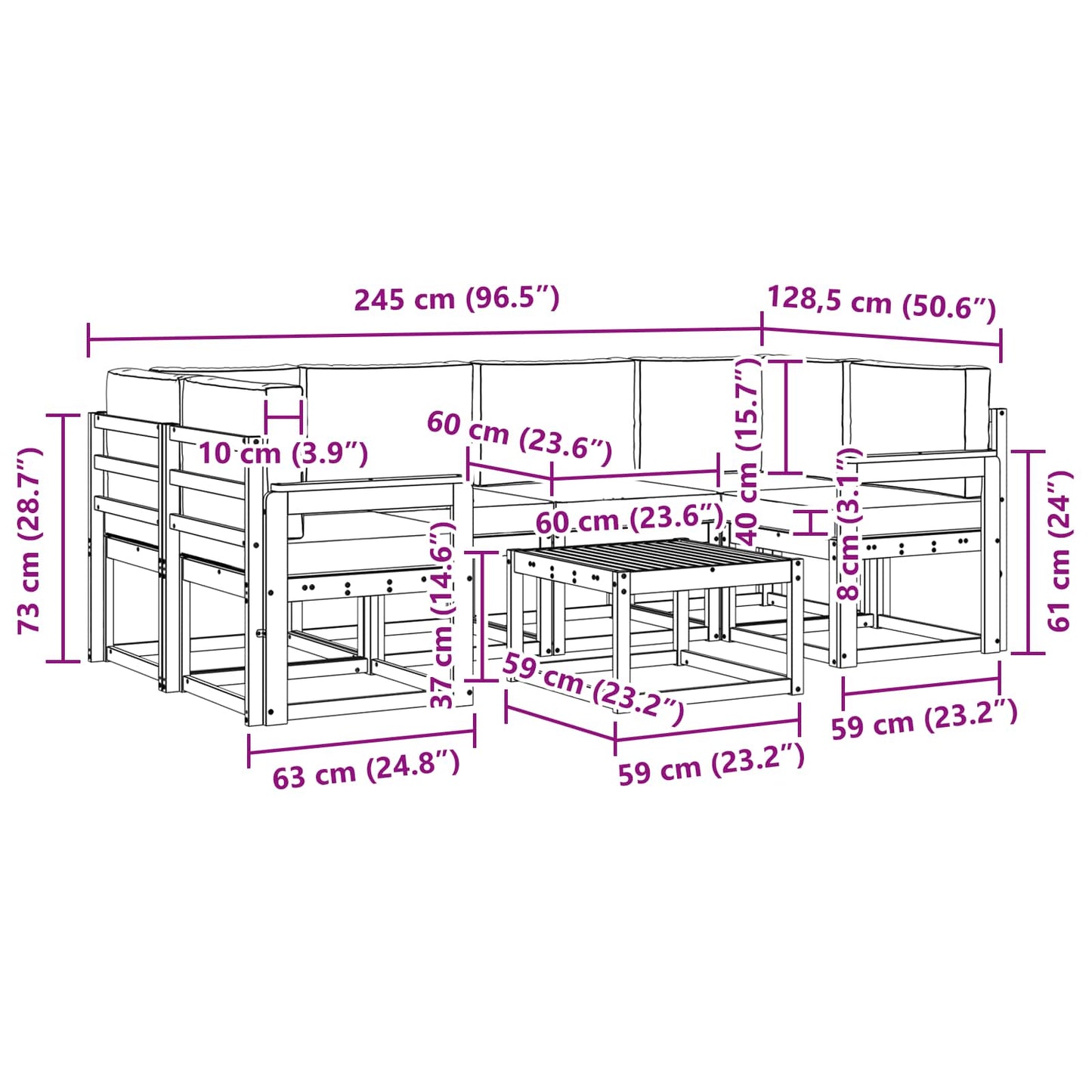 Kültéri kanapé szett párnával 7 pcs Természetes és bézs
